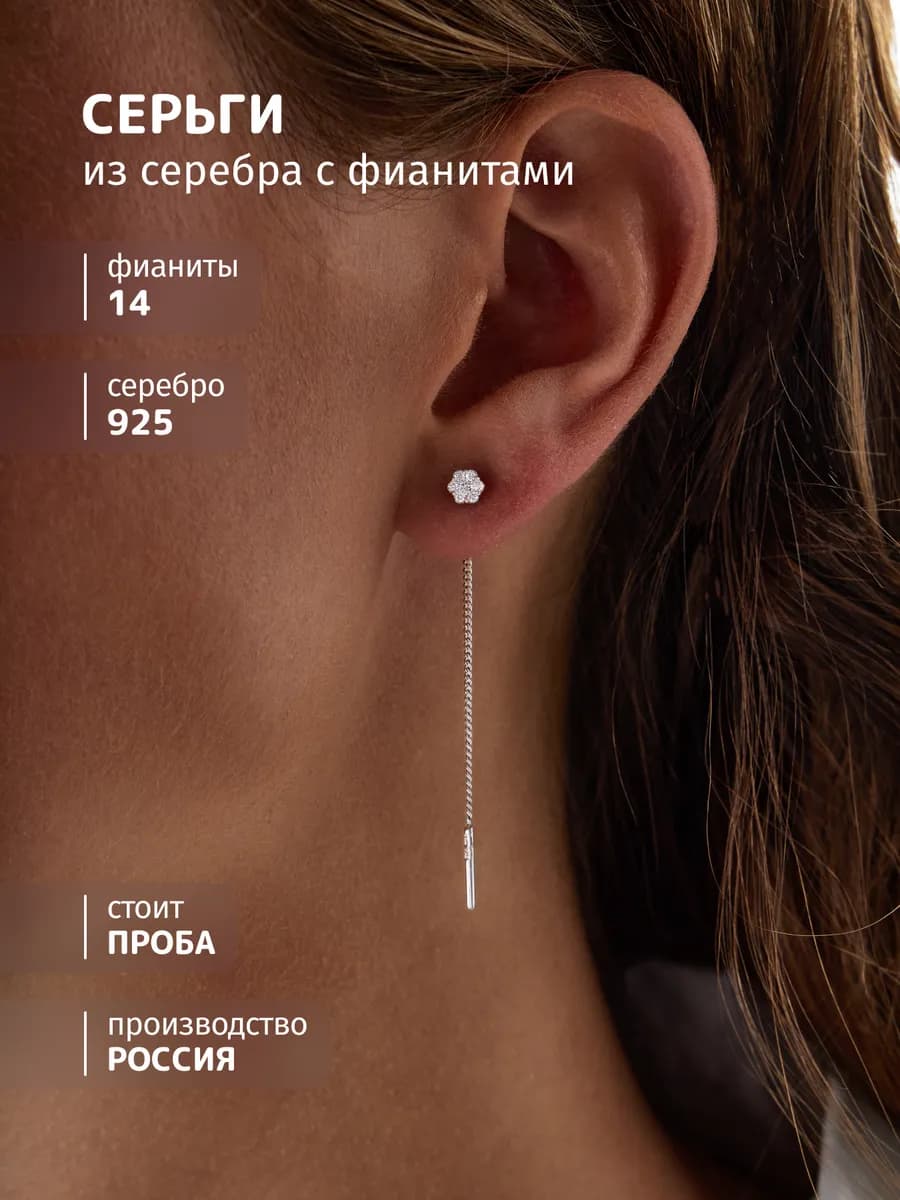 Серьги серебро 925 пробы длинные протяжки - фото 1