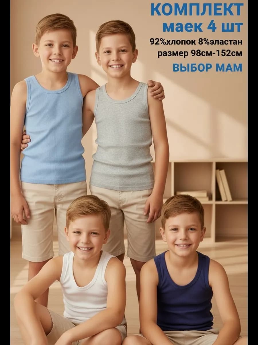 Майка нательная бельевая трикотаж комплект 4 шт - фото 1