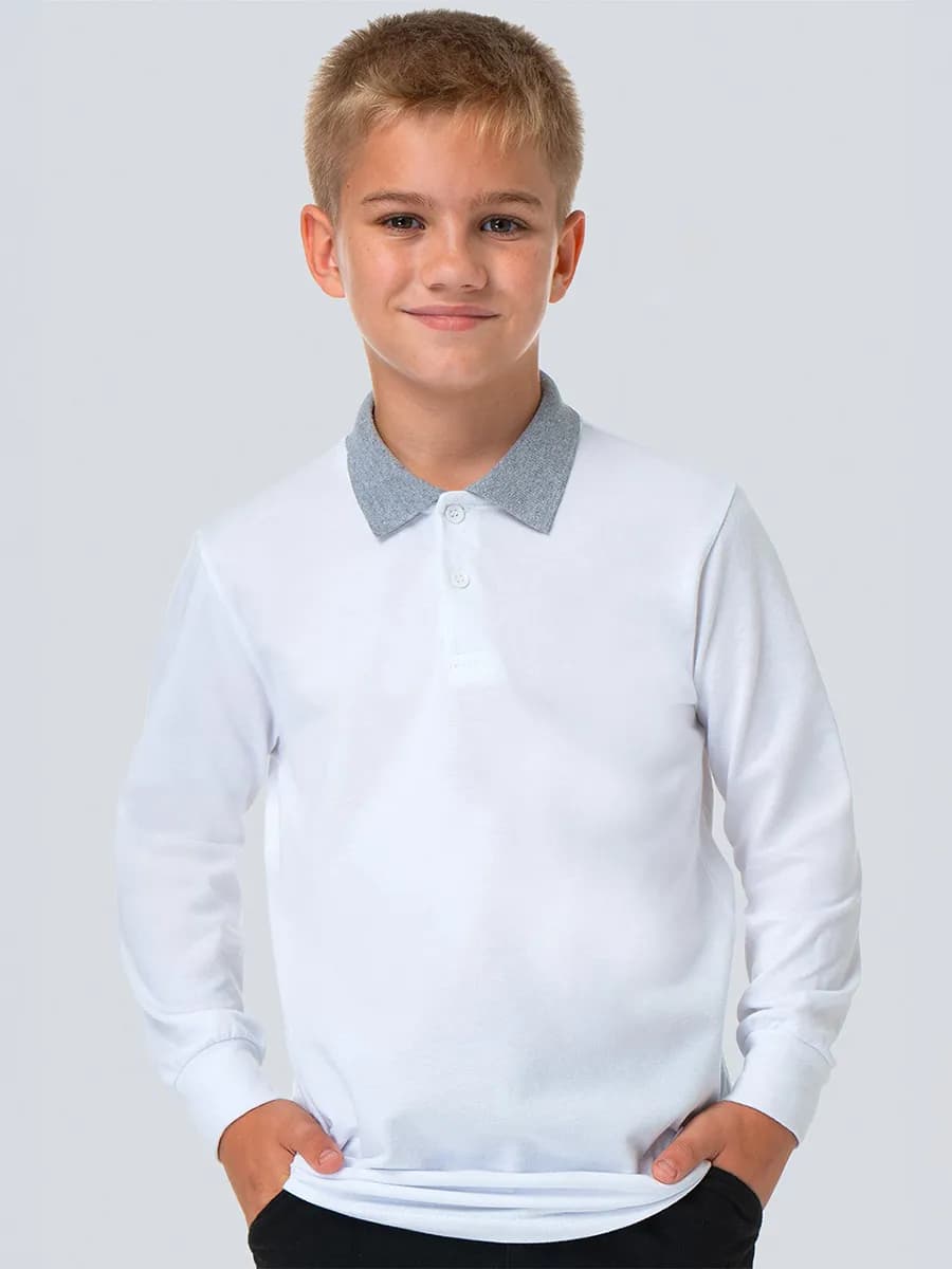 Лонгслив поло детский с длинным рукавом школьный