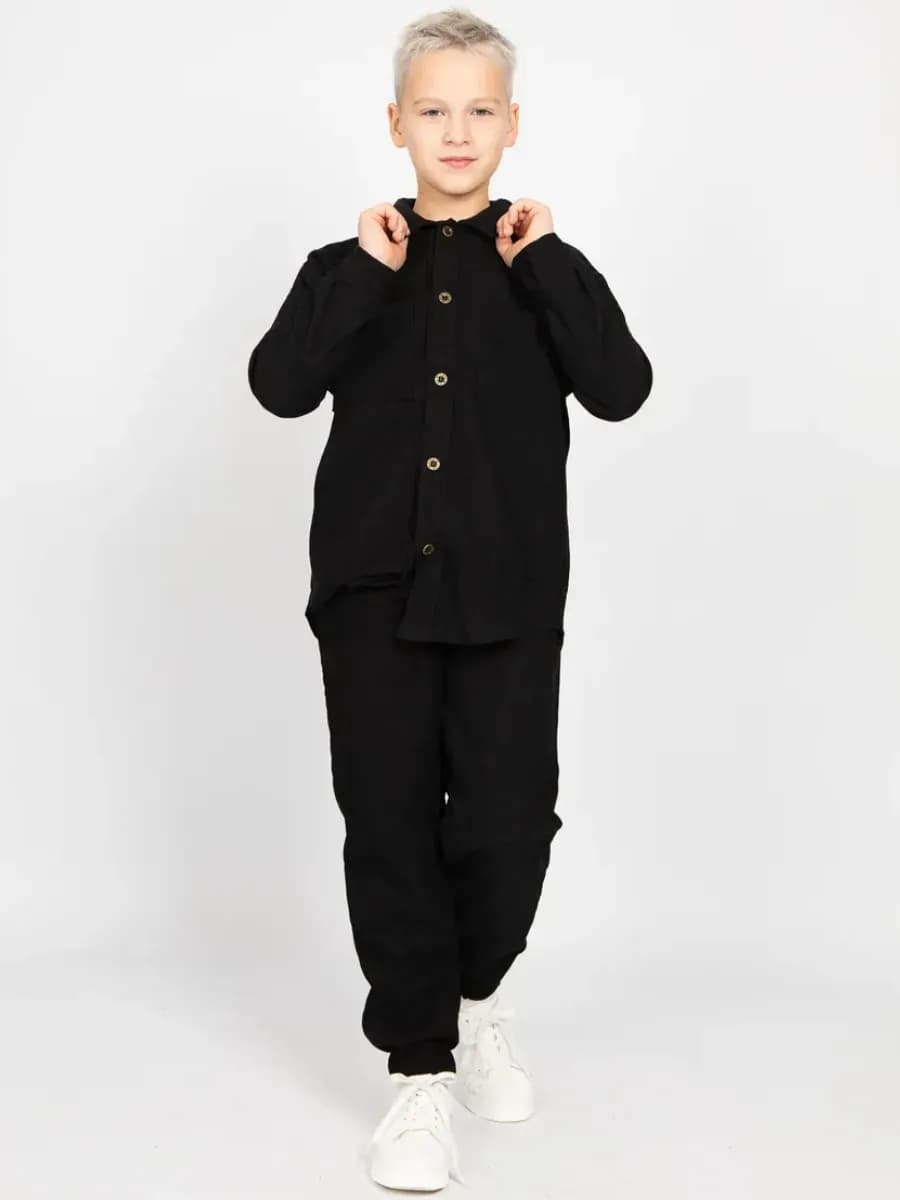 Костюм школьный вельветовый брюки с рубашкой оверсайз
