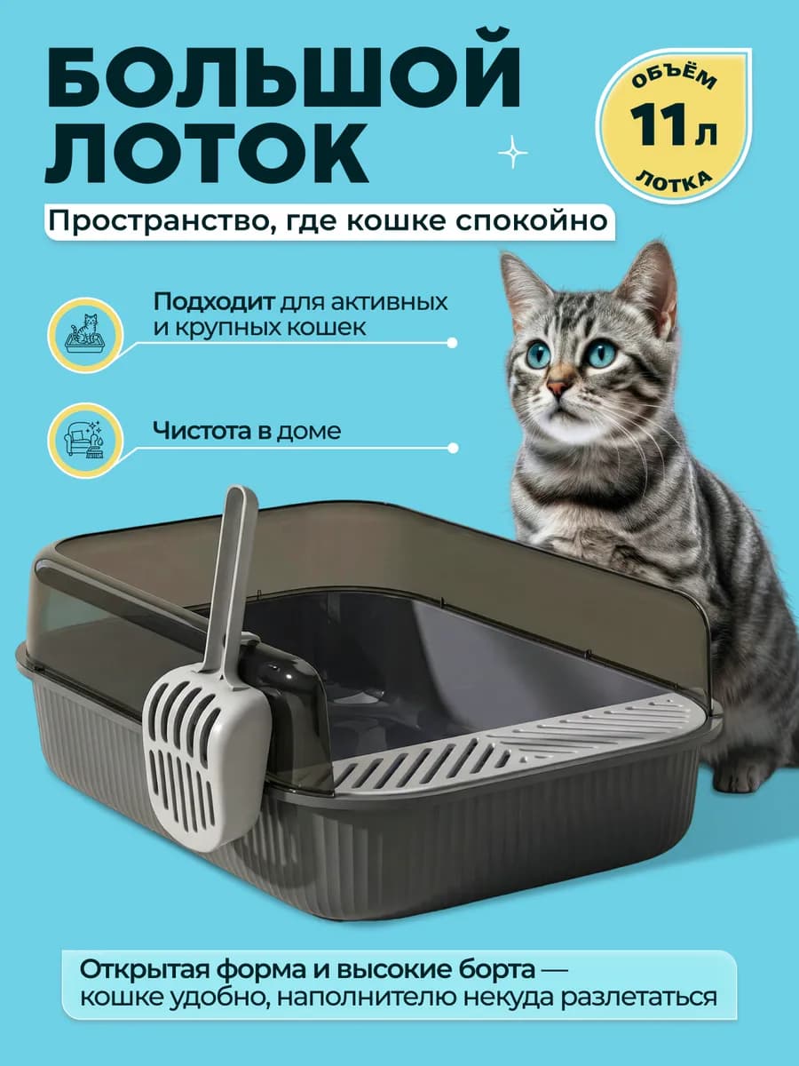 Лоток для кошек большой с высокими бортиками