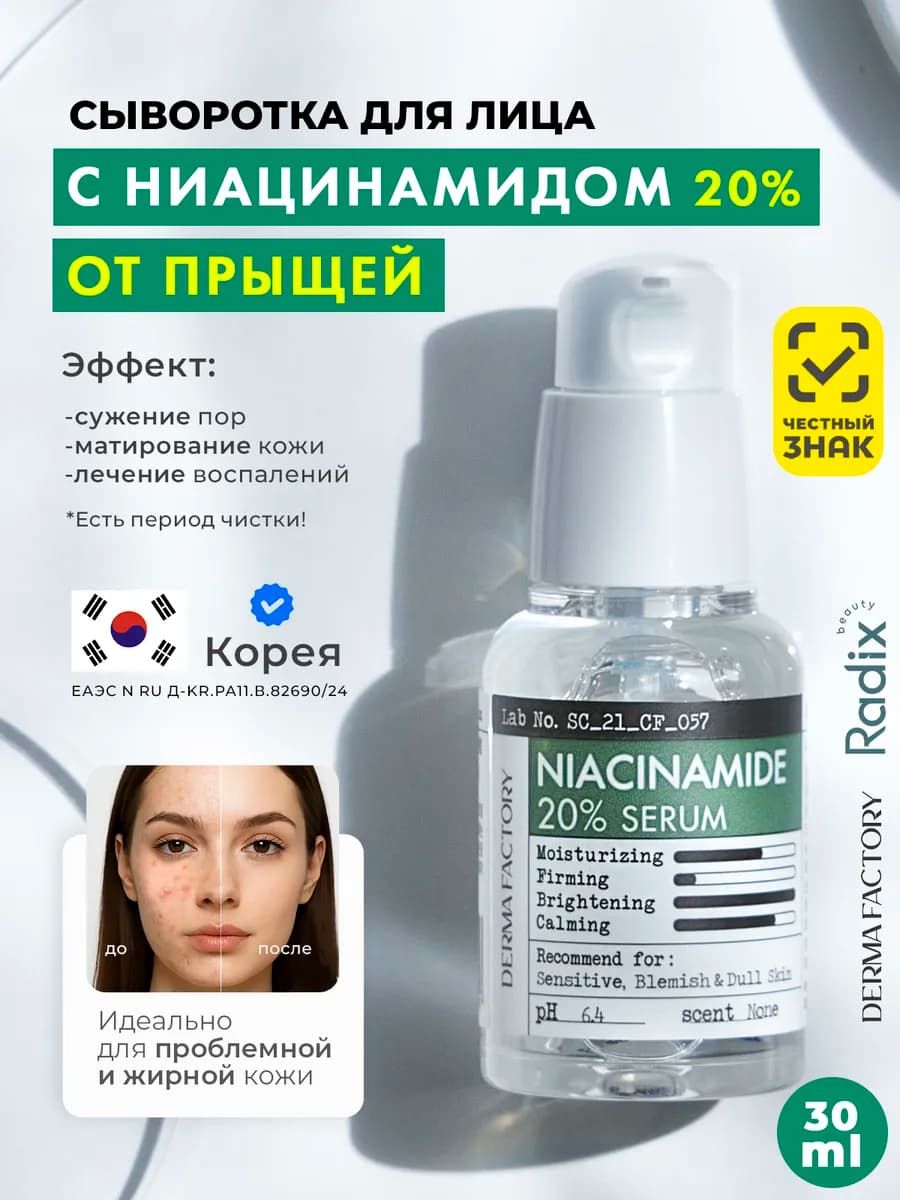 Сыворотка с Ниацинамидом для лица от прыщей Niacinamide