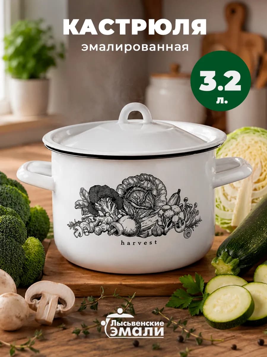Кастрюля эмалированная с крышкой