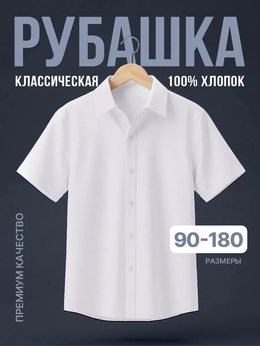 Однотонная рубашка с коротким рукавом для школы