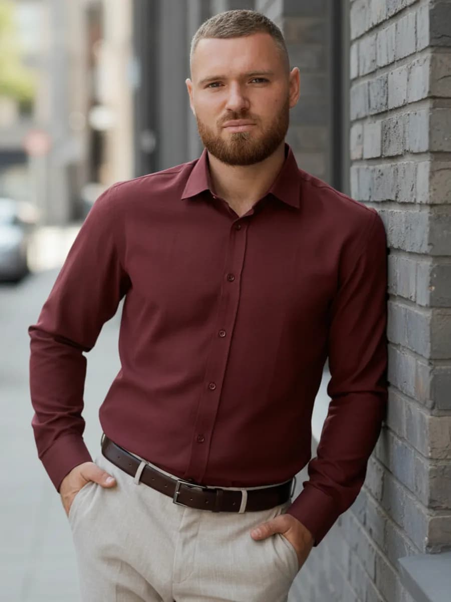 Рубашка приталенная классическая с длинным рукавом