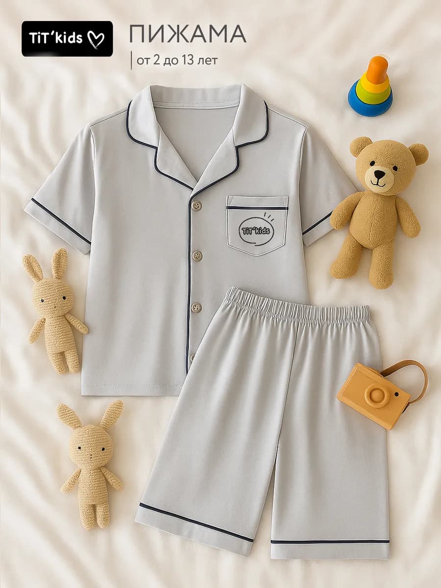 Пижама с шортами и рубашкой трикотажная хлопок