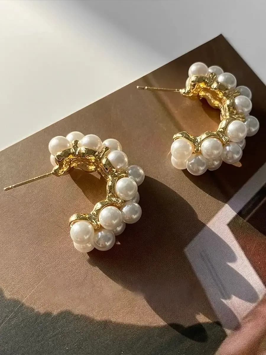 Серьги кольца с искусственным жемчугом бижутерия
