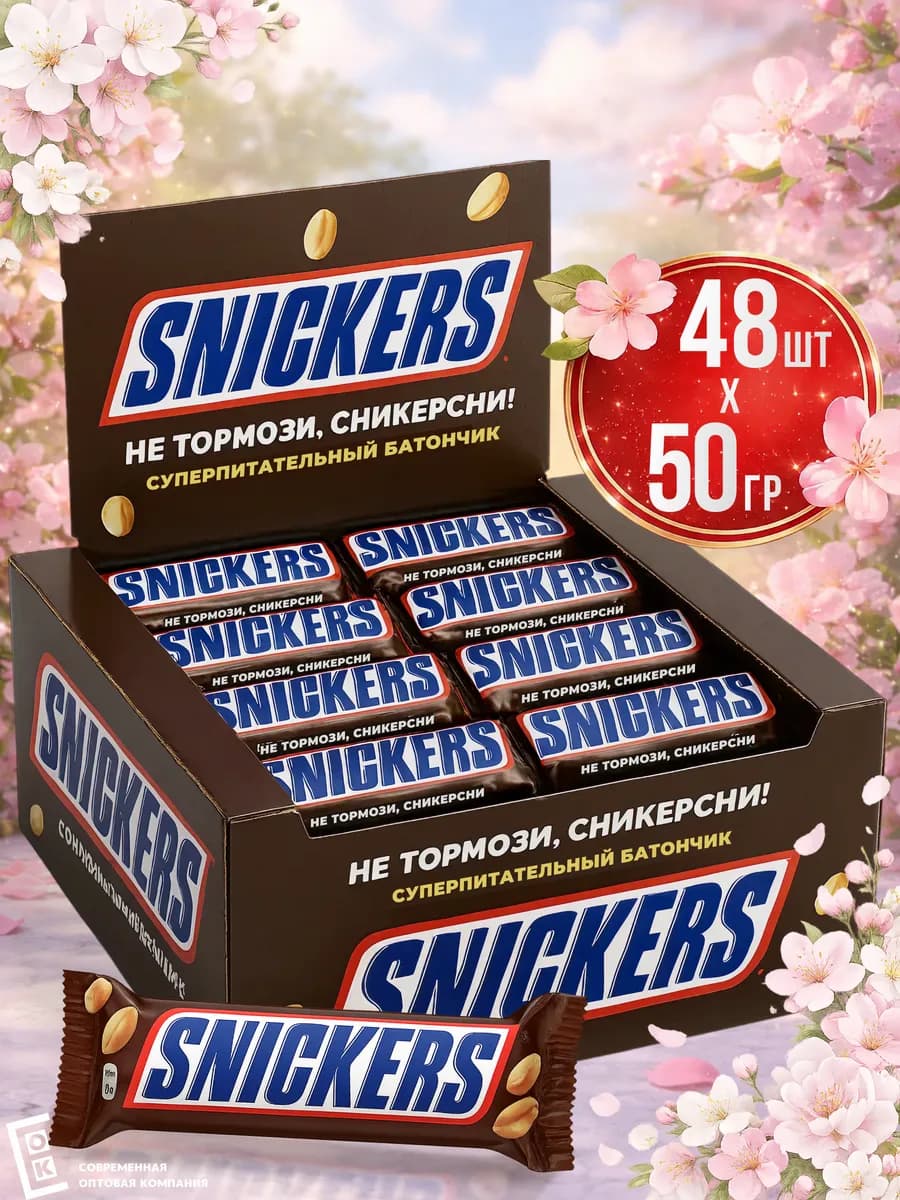 Шоколадный батончик Сникерс, 50,5 г х 48 шт