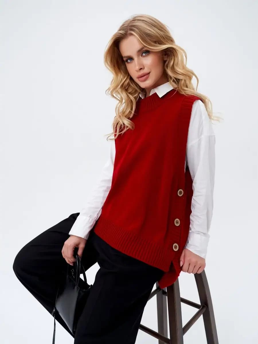 Жилет вязаный оверсайз на пуговицах удлиненный