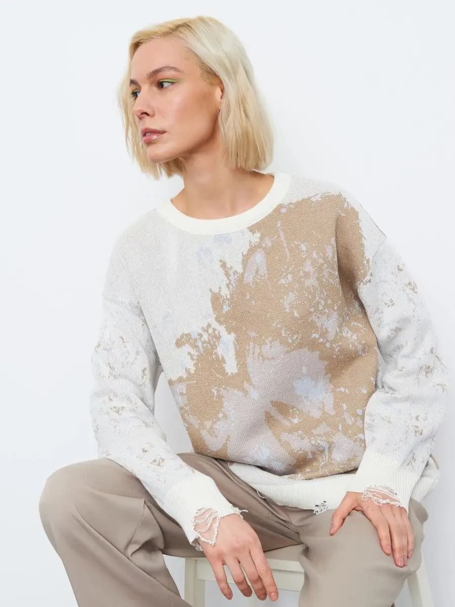 Джемпер оверсайз вязаный кофта рваная