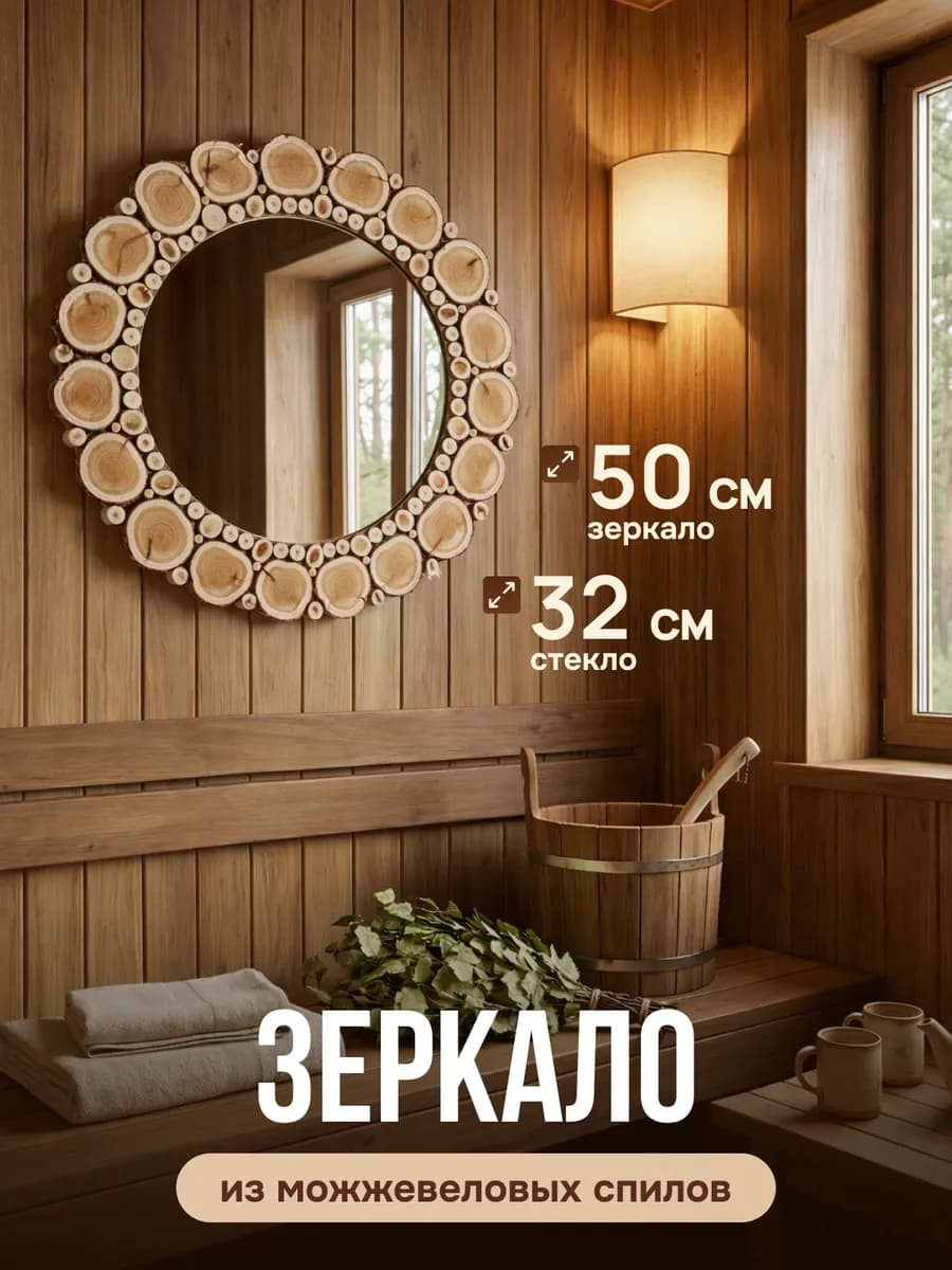 Зеркало из спилов можжевельника круглое d-50см