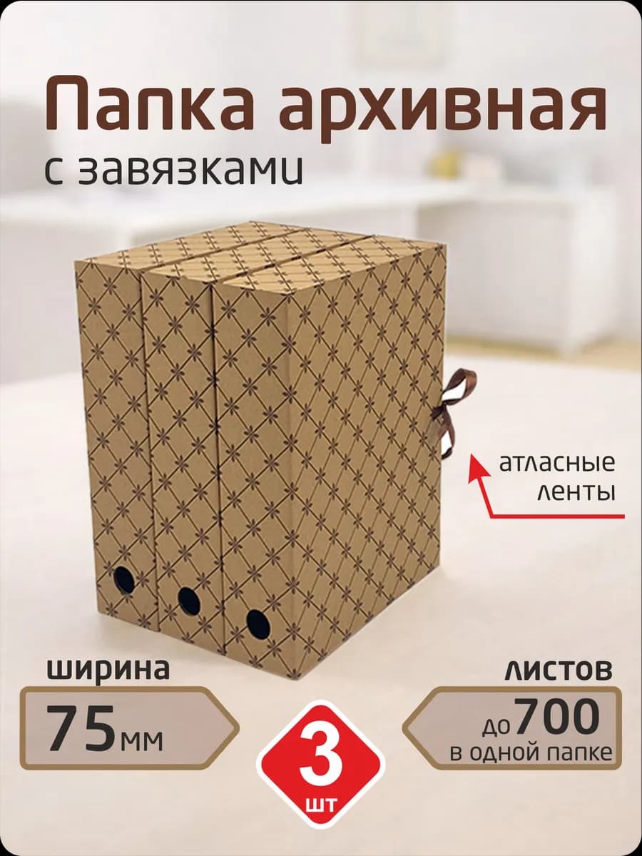 Папка на завязках для документов А4, короб архивный 3 шт