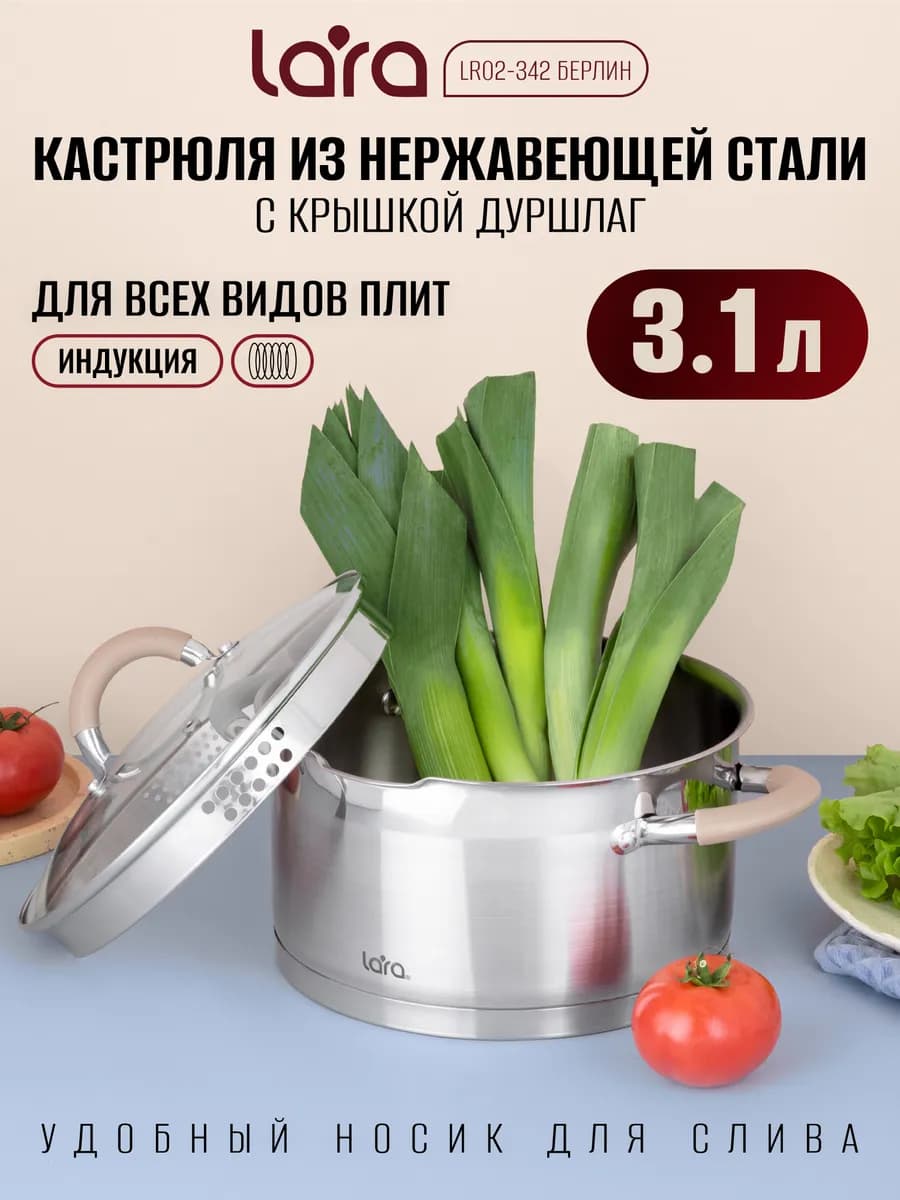 Кастрюля 3,1 л из нержавеющей стали LR02-342