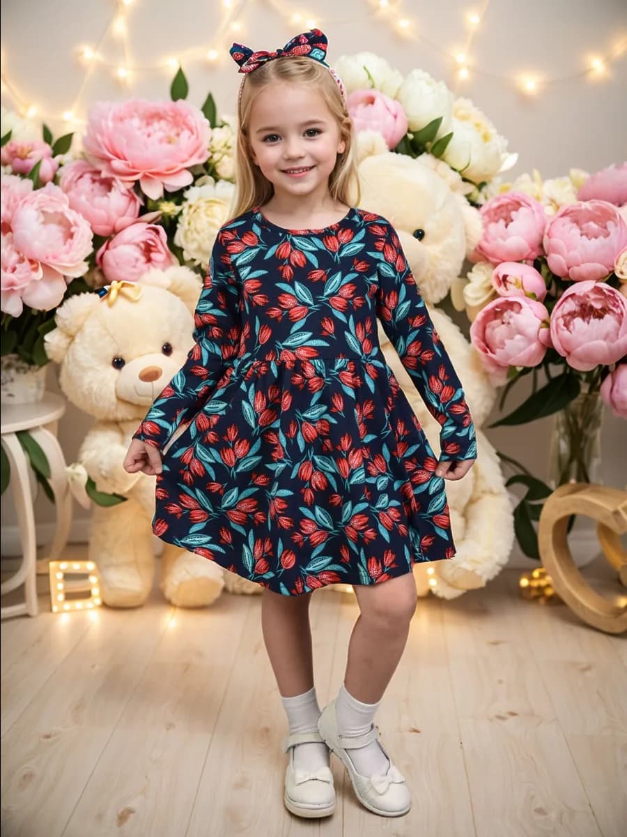 Платье в садик с длинным рукавом