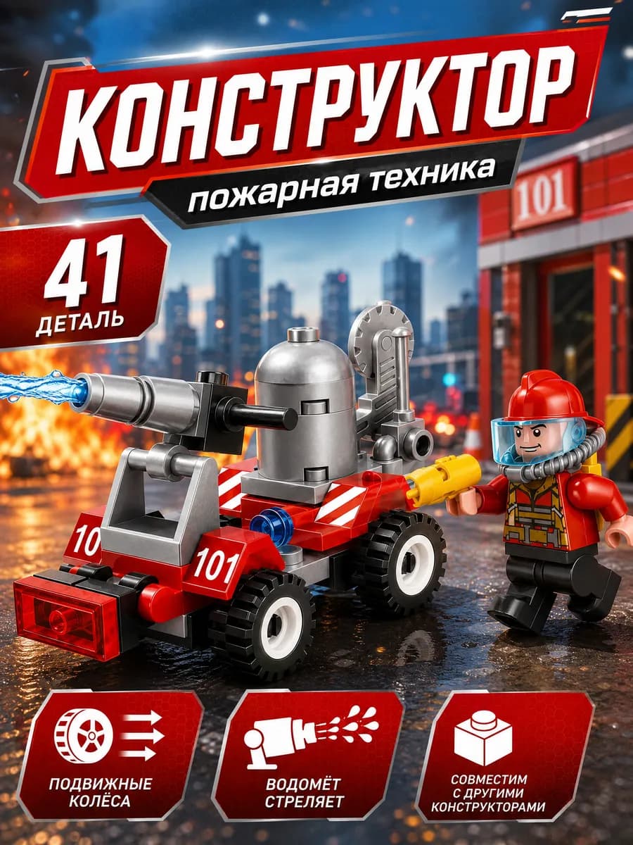 Пожарная машина маленькая конструктор с фигурками мини
