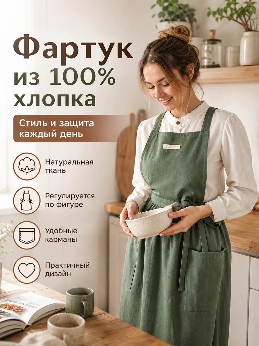 Фартук кухонный женский из хлопка рабочий для рисования