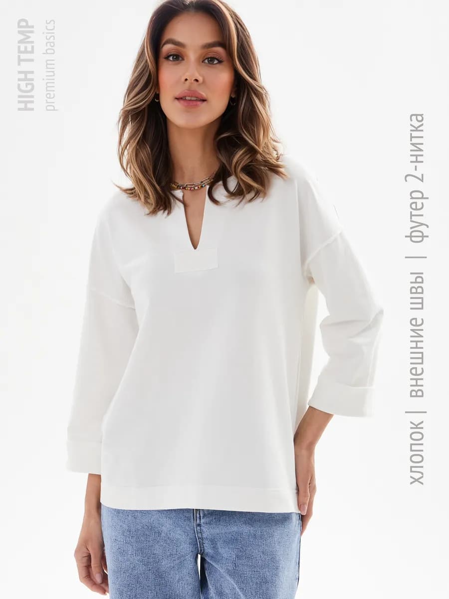 Свободный джемпер с V-вырезом и укороченным рукавом 3 4