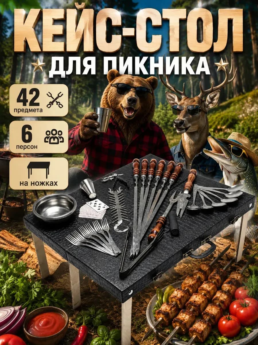 Набор шампуров в кейсе с ножками