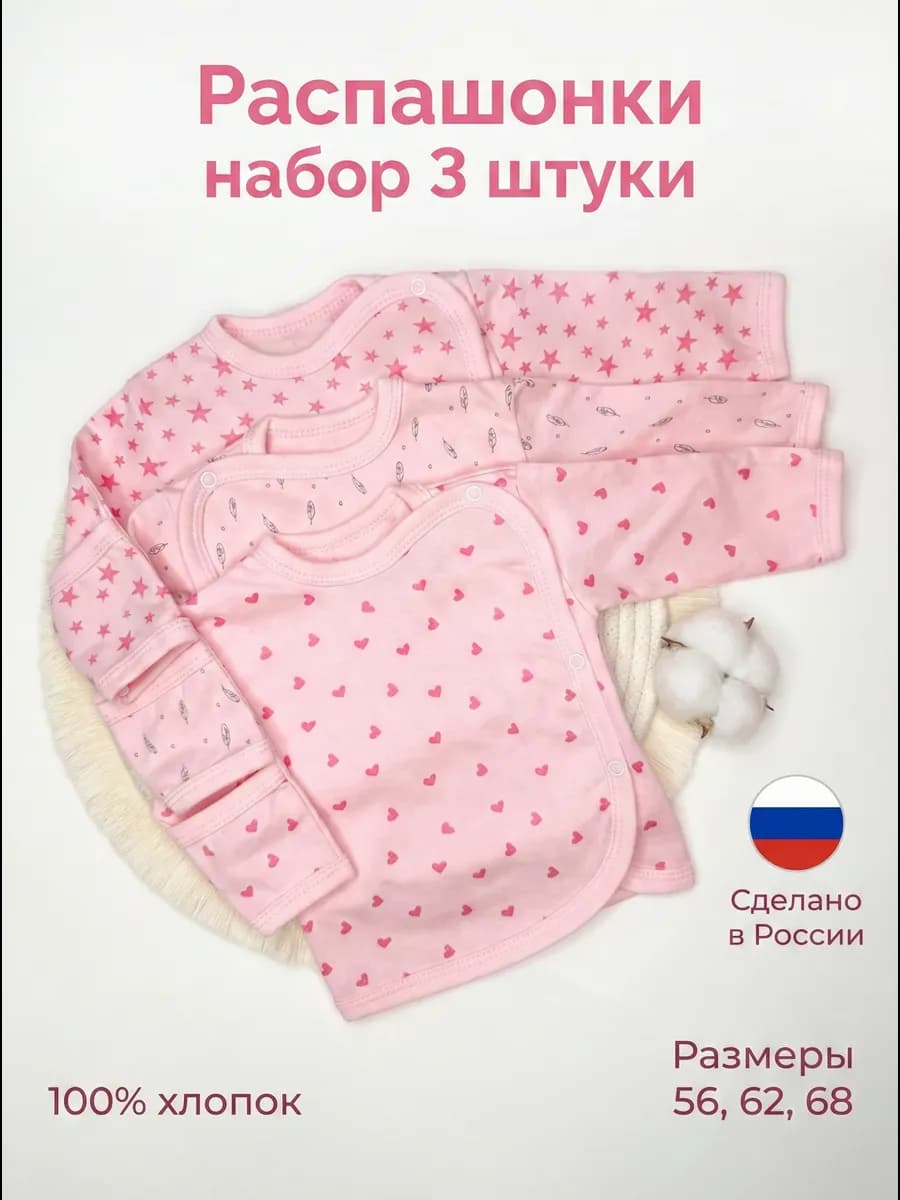Распашонки для новорожденных на кнопках 3 штуки