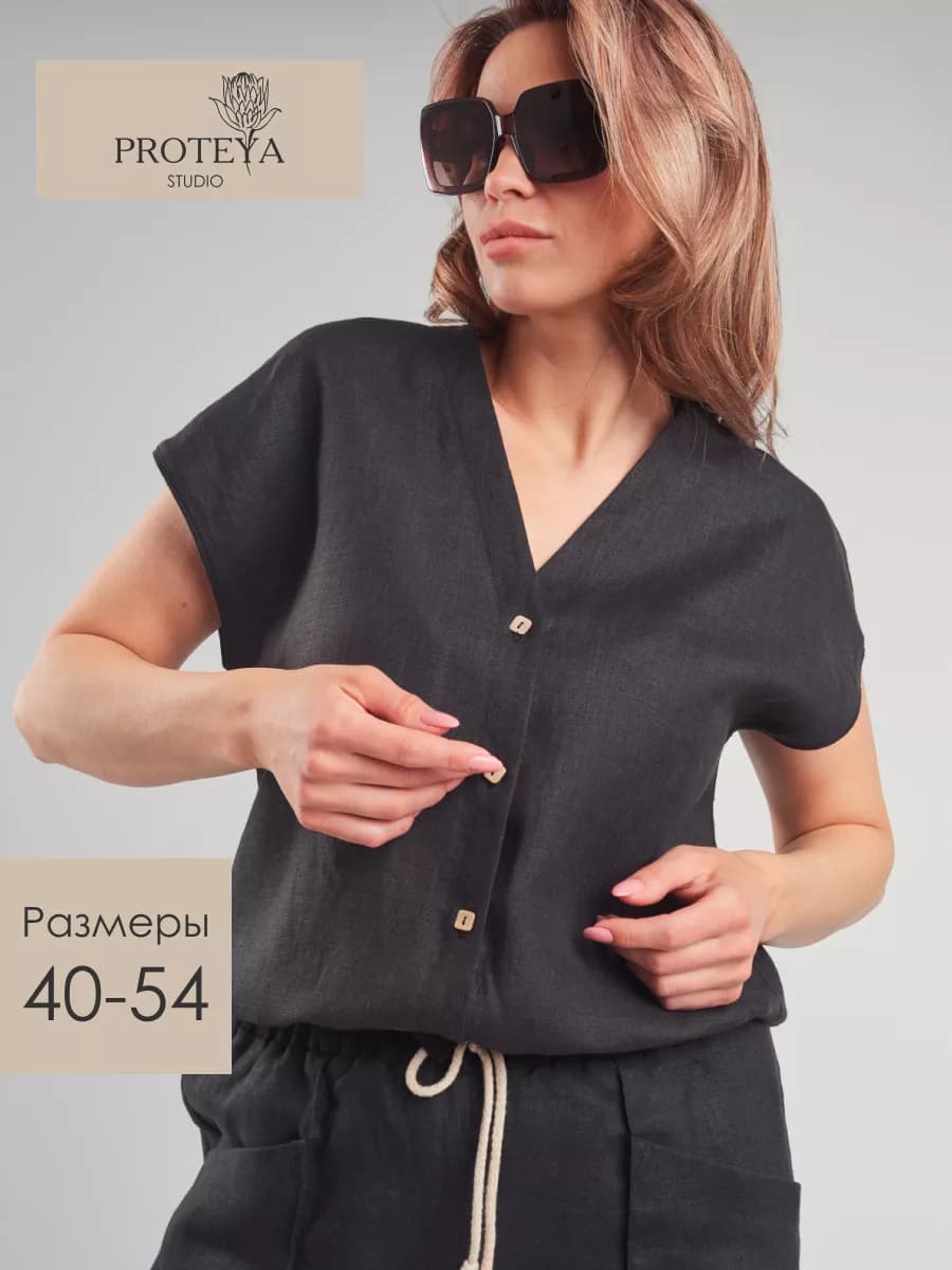 Блузка с коротким рукавом льняная