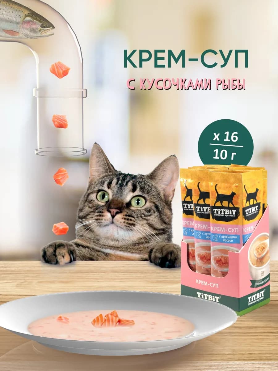 Лакомство для кошек Крем-суп с кусочками лосося 10г х 16 шт