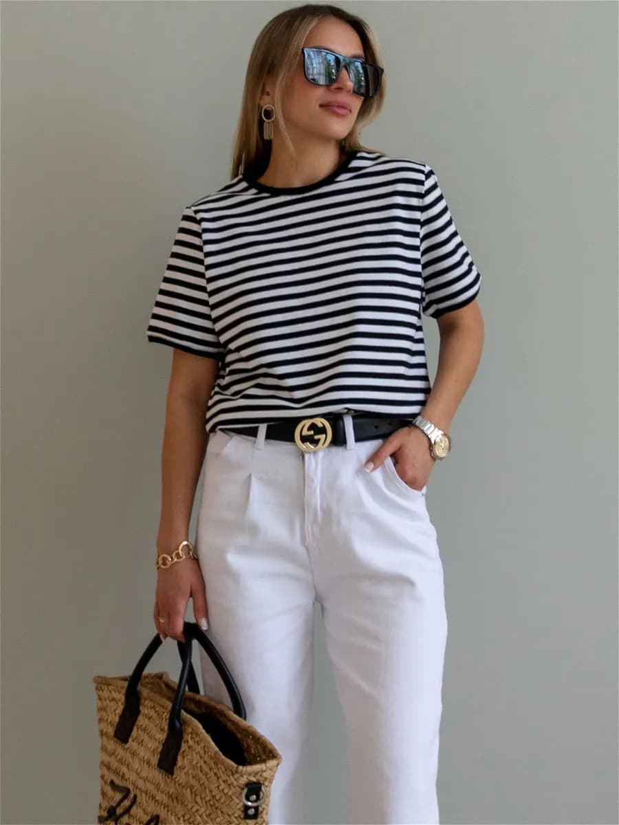 Футболка женская в полоску хлопок оверсайз тельняшка летняя