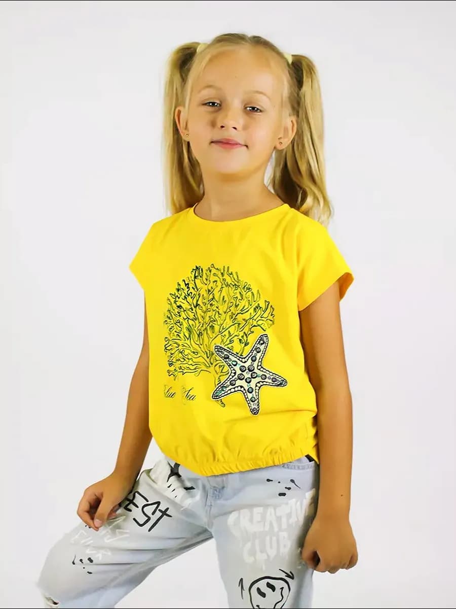 Футболка детская летняя с пайетками на резинке снизу
