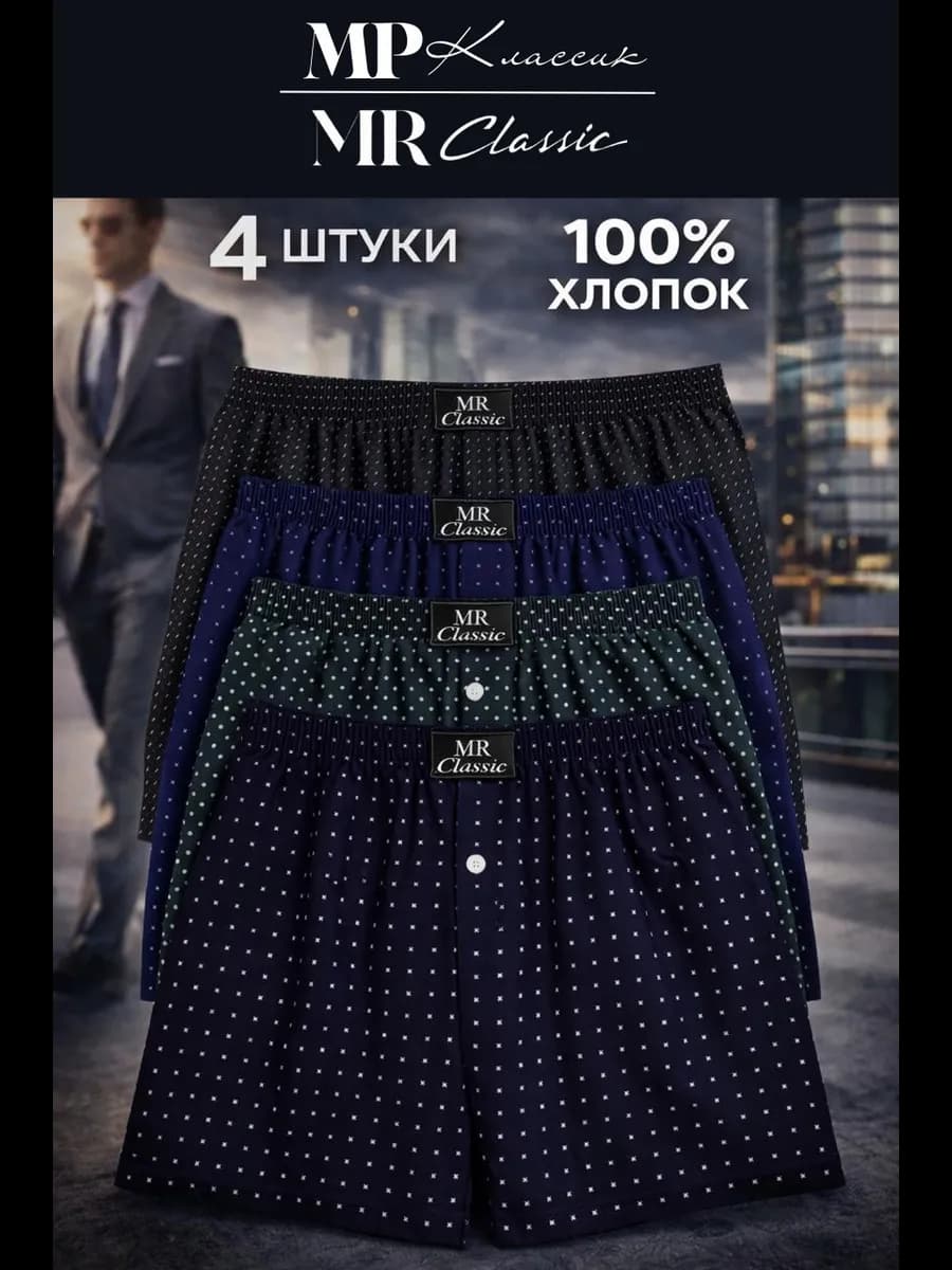 Трусы семейные боксеры набор 4 шт