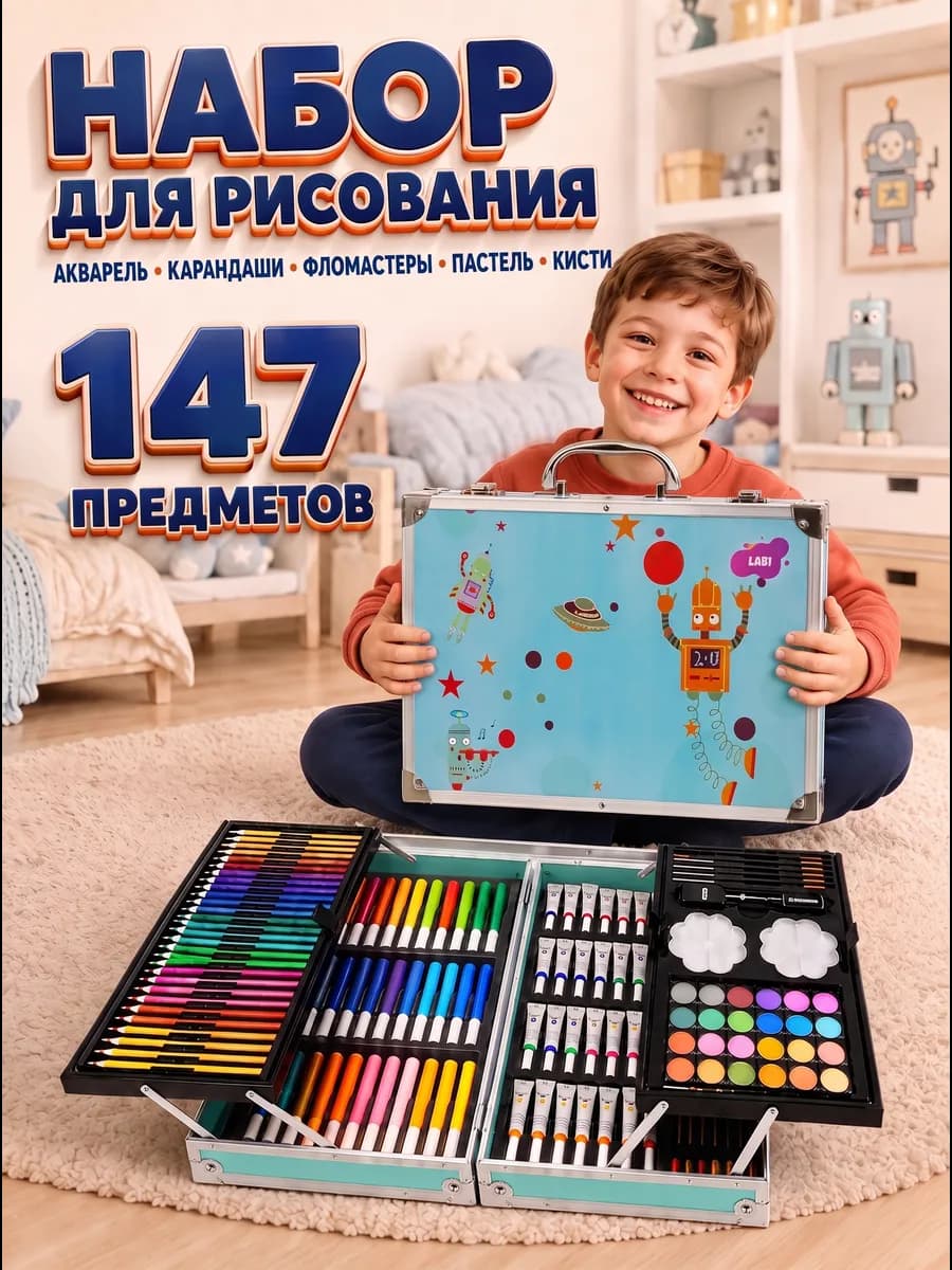 Детский набор для рисования и творчества в чемодане подарок
