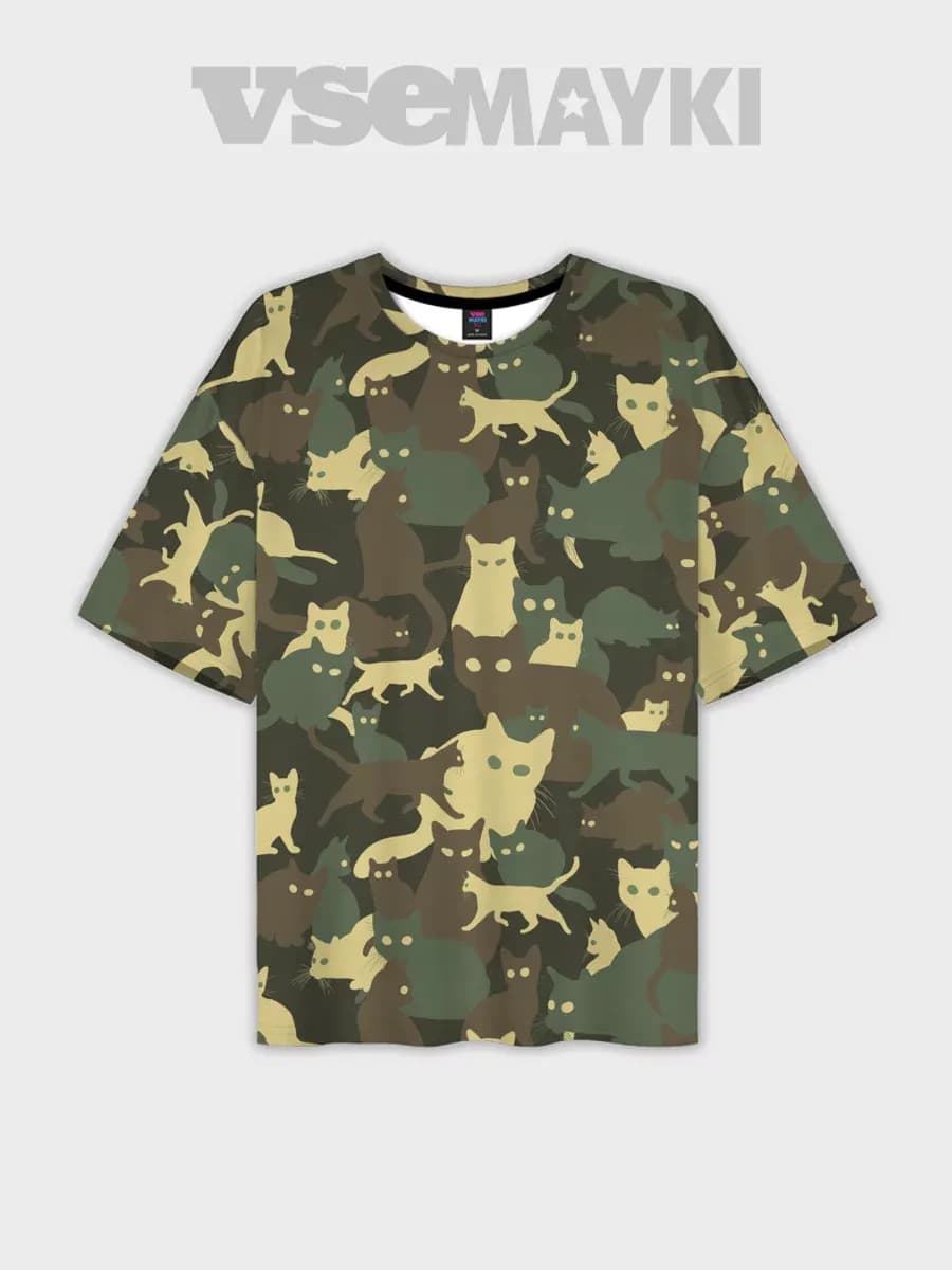 футболка oversize с принтом кошачий камуфляж