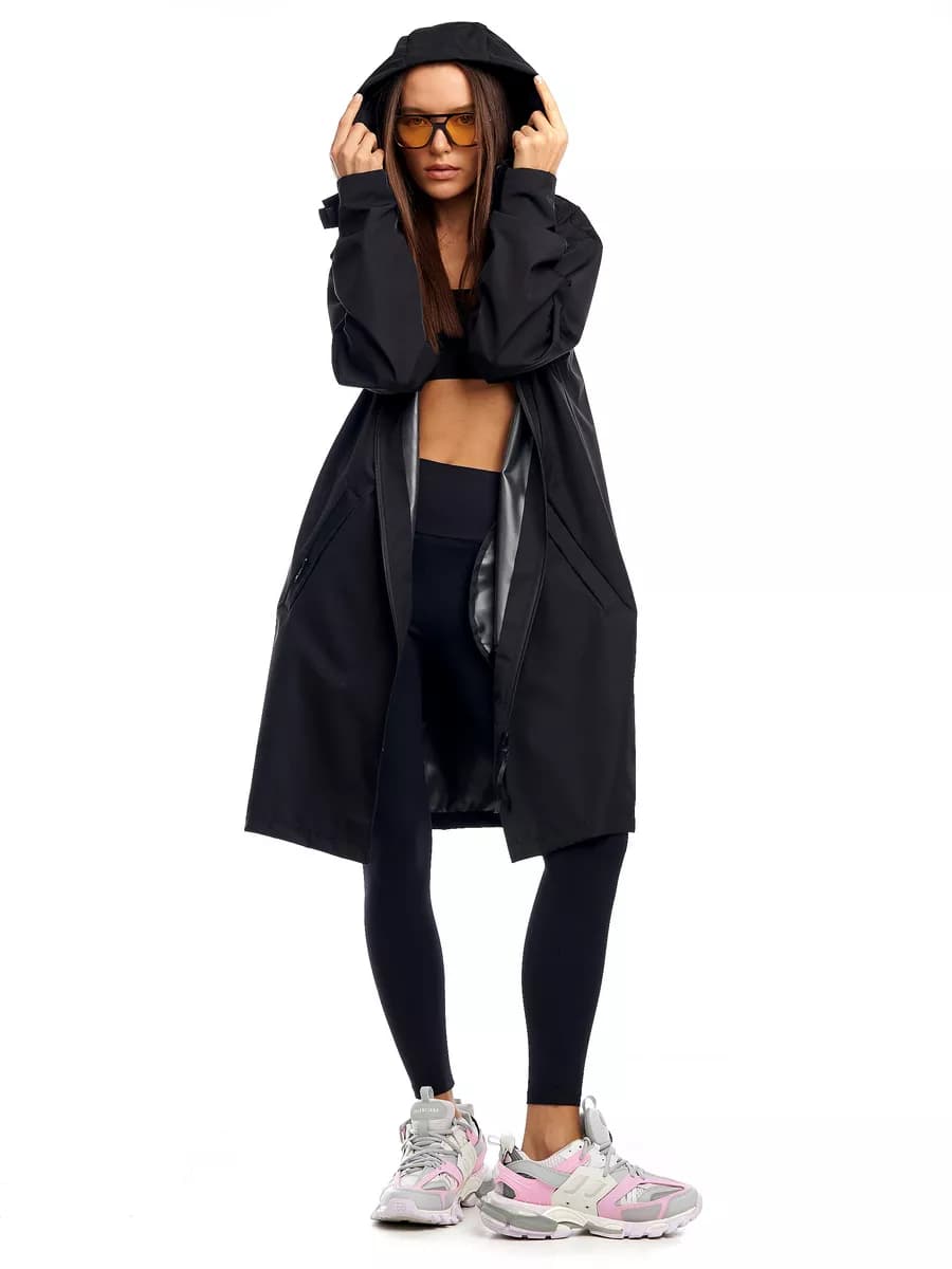 Дождевик плащ женский на молнии с капюшоном с карманами