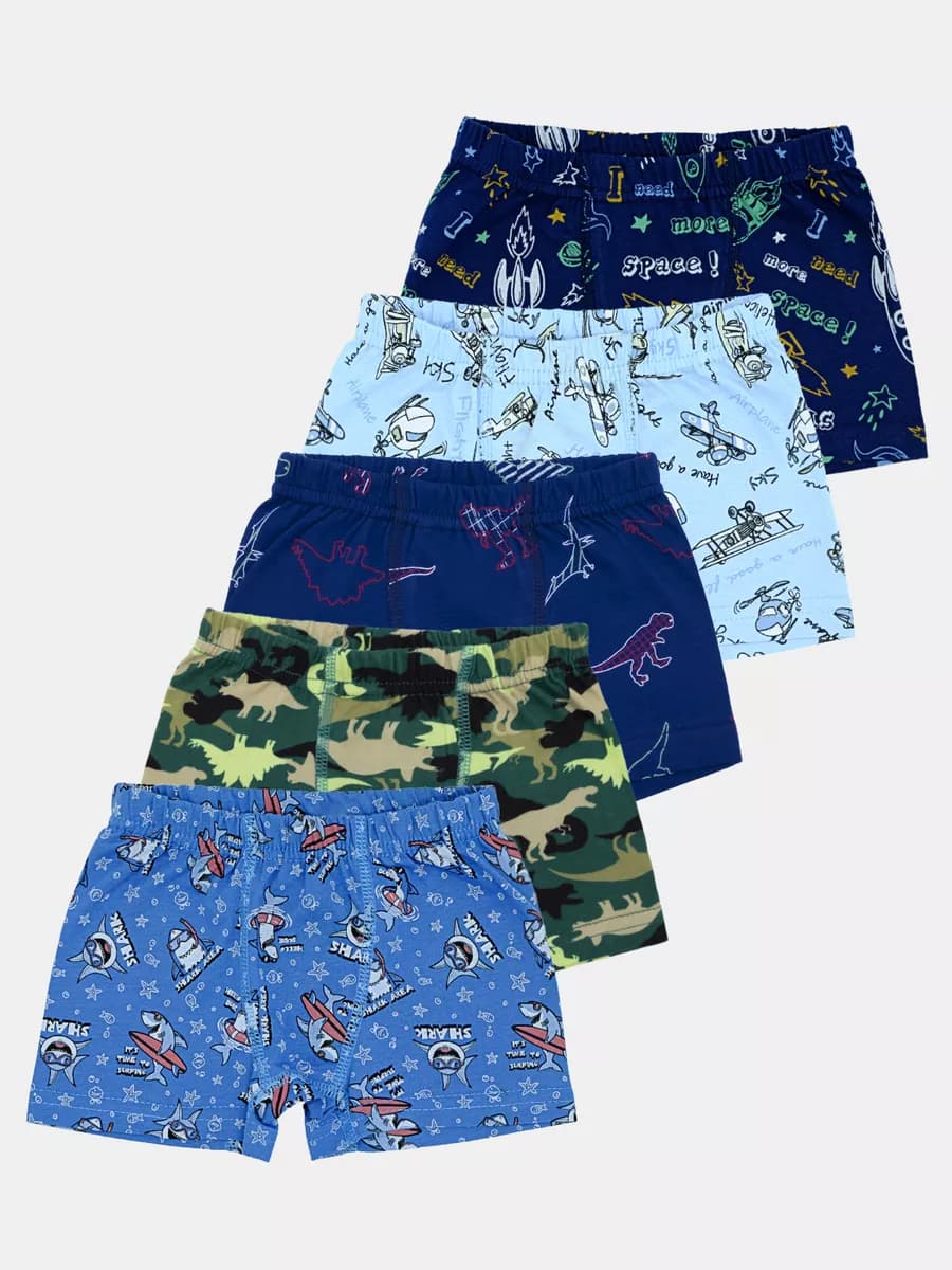 Трусы детские для мальчика комплект 5 шт, с принтом