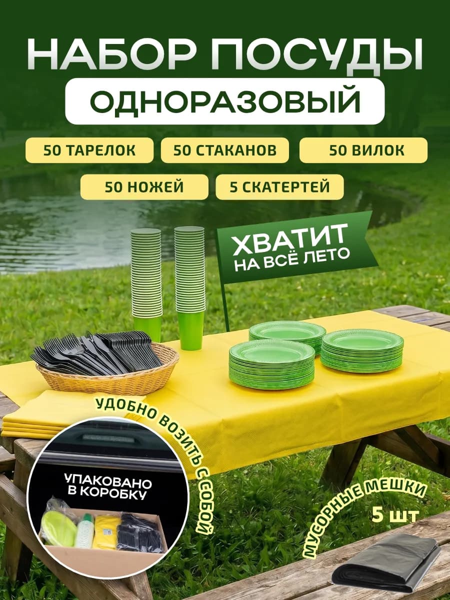 Набор одноразовой посуды для отдыха на природе