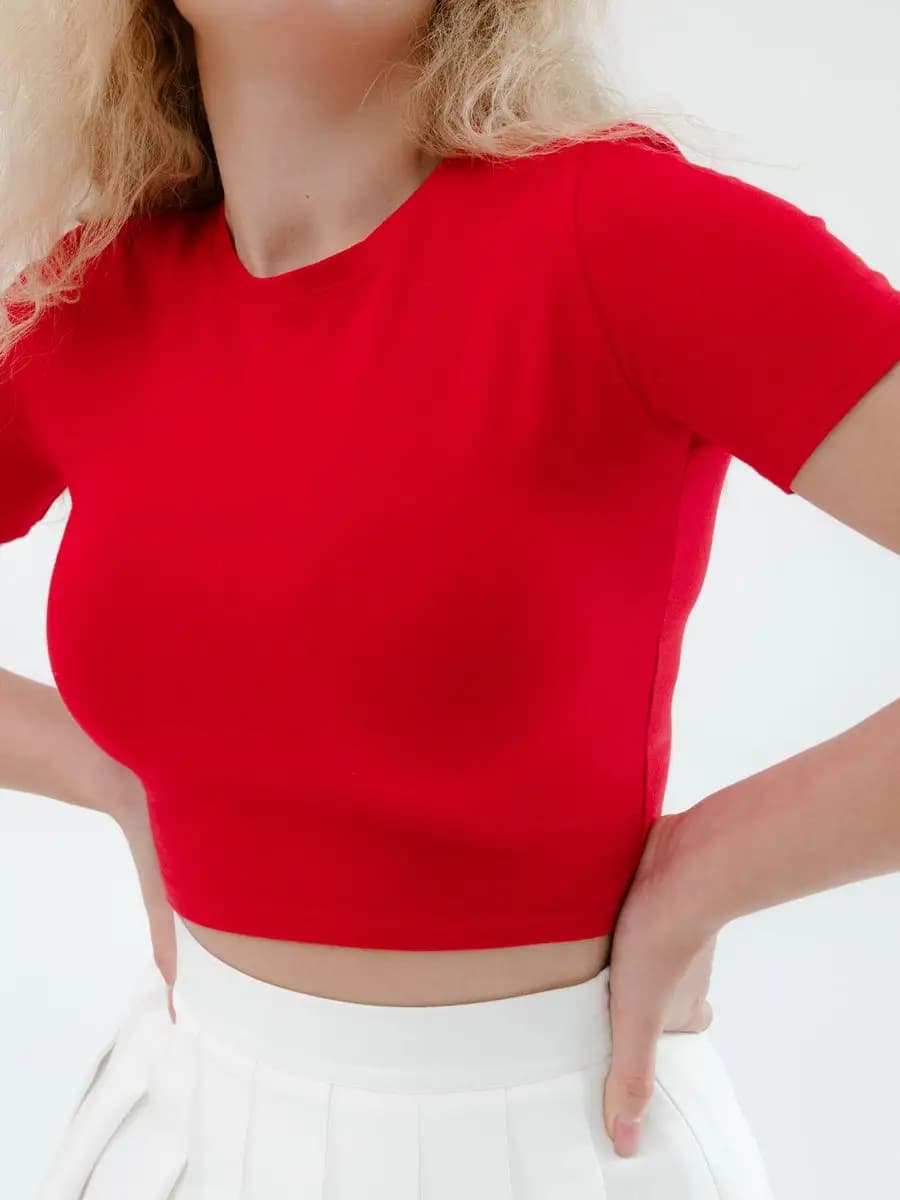 Топ с коротким рукавом однотонный - фото 1