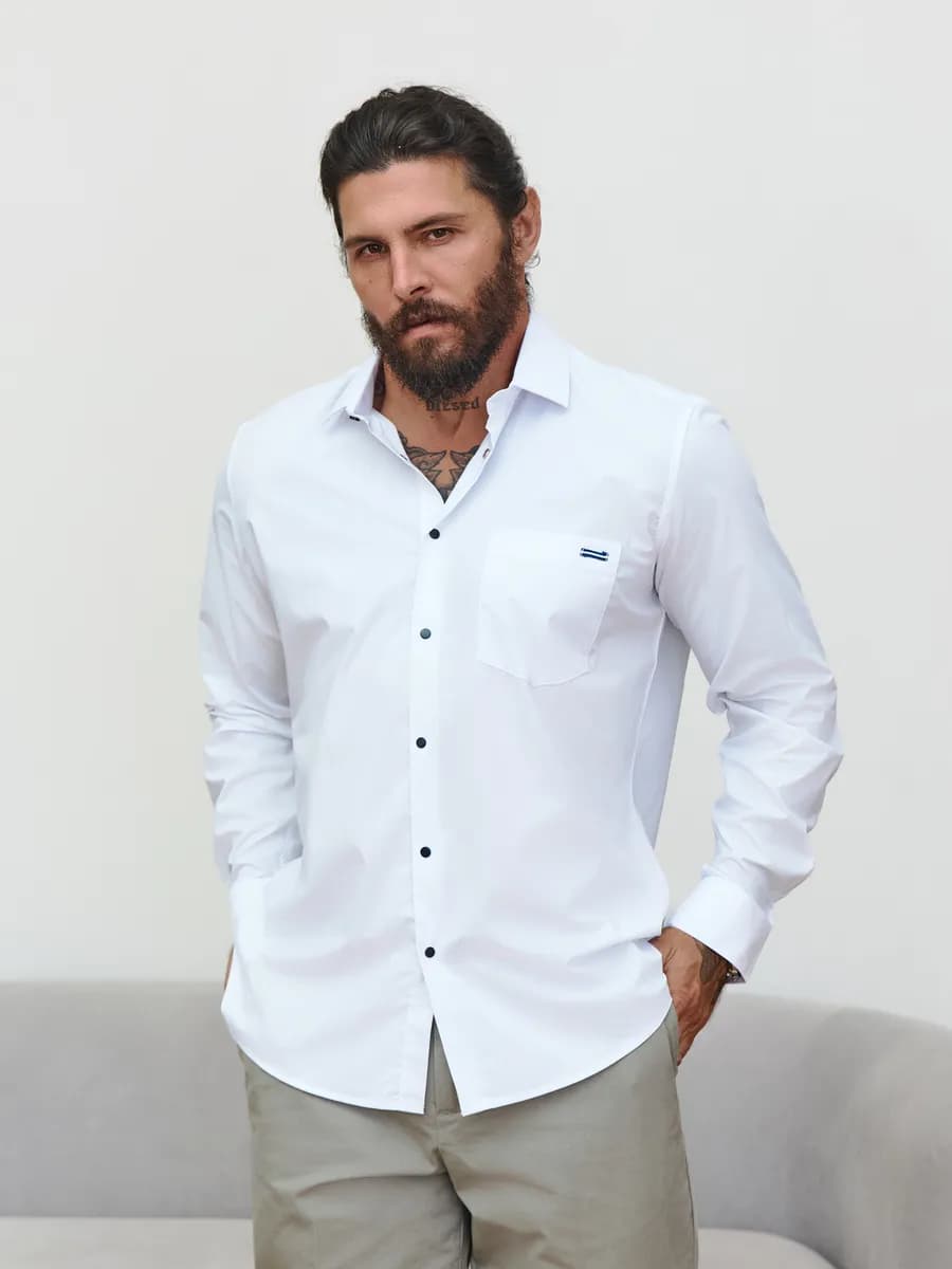 Рубашка с длинным рукавом на кнопках белая