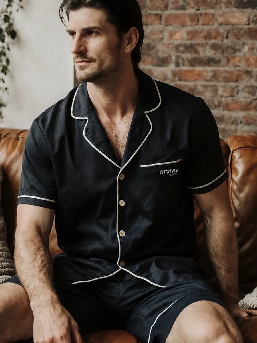 Пижама мужская с шортами и рубашкой хлопок