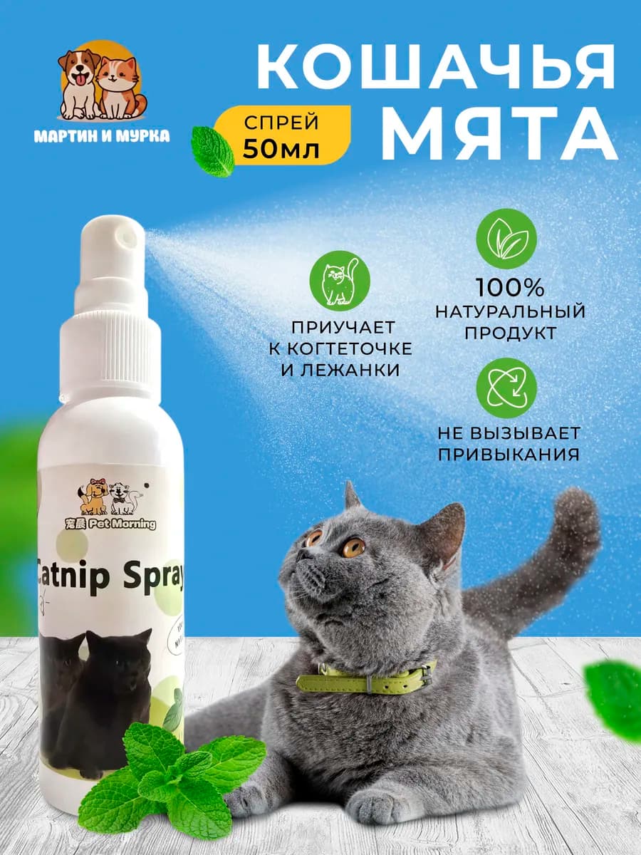 Спрей кошачья мята для приучения к когтеточке лежанке лотку