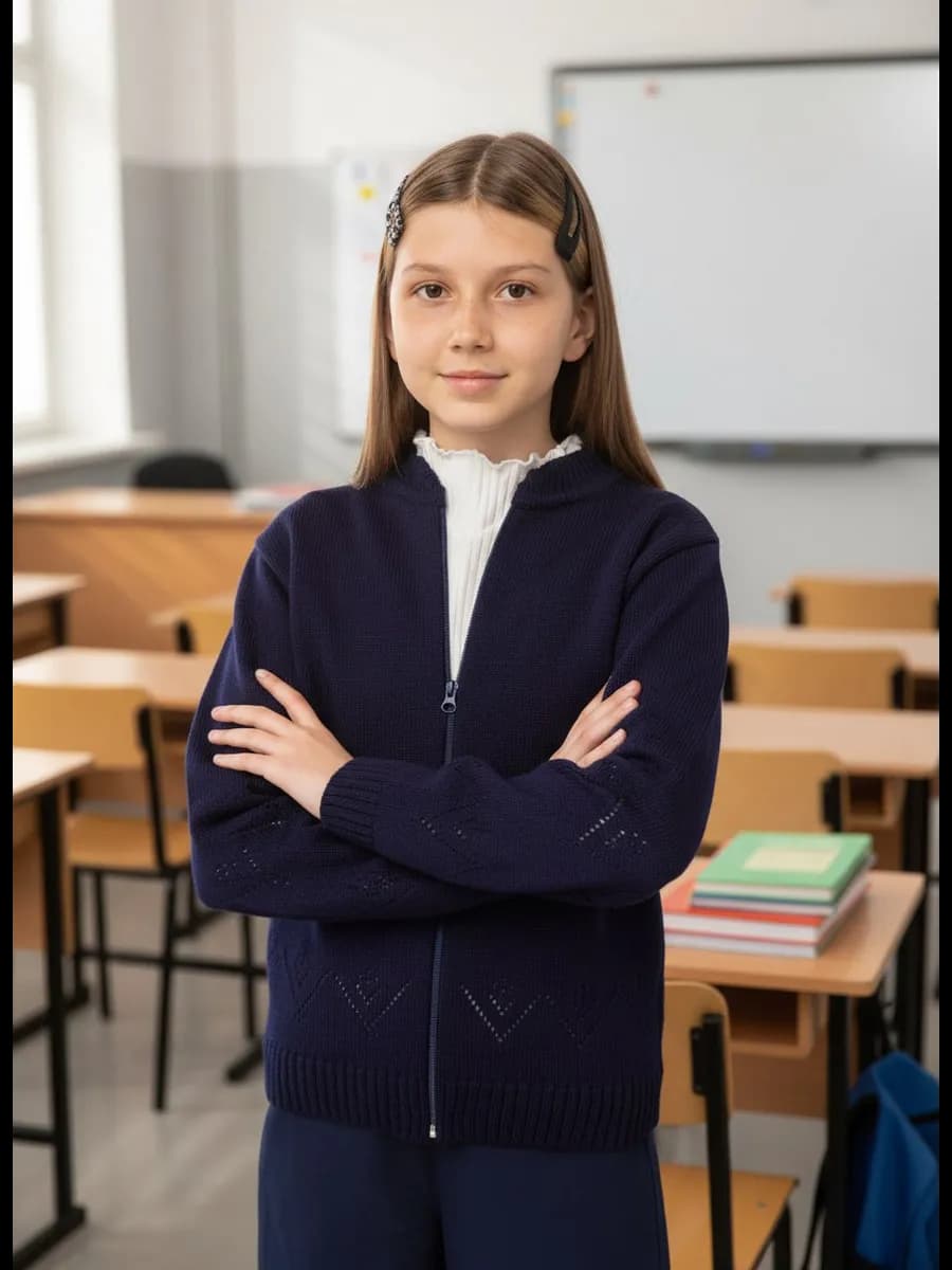 Кардиган для девочки школьный Кофта на молнии