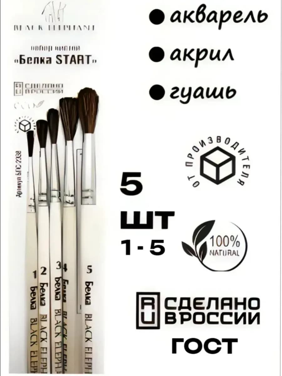 Кисти для рисования " Белка SCHOOL". Набор 5 штук