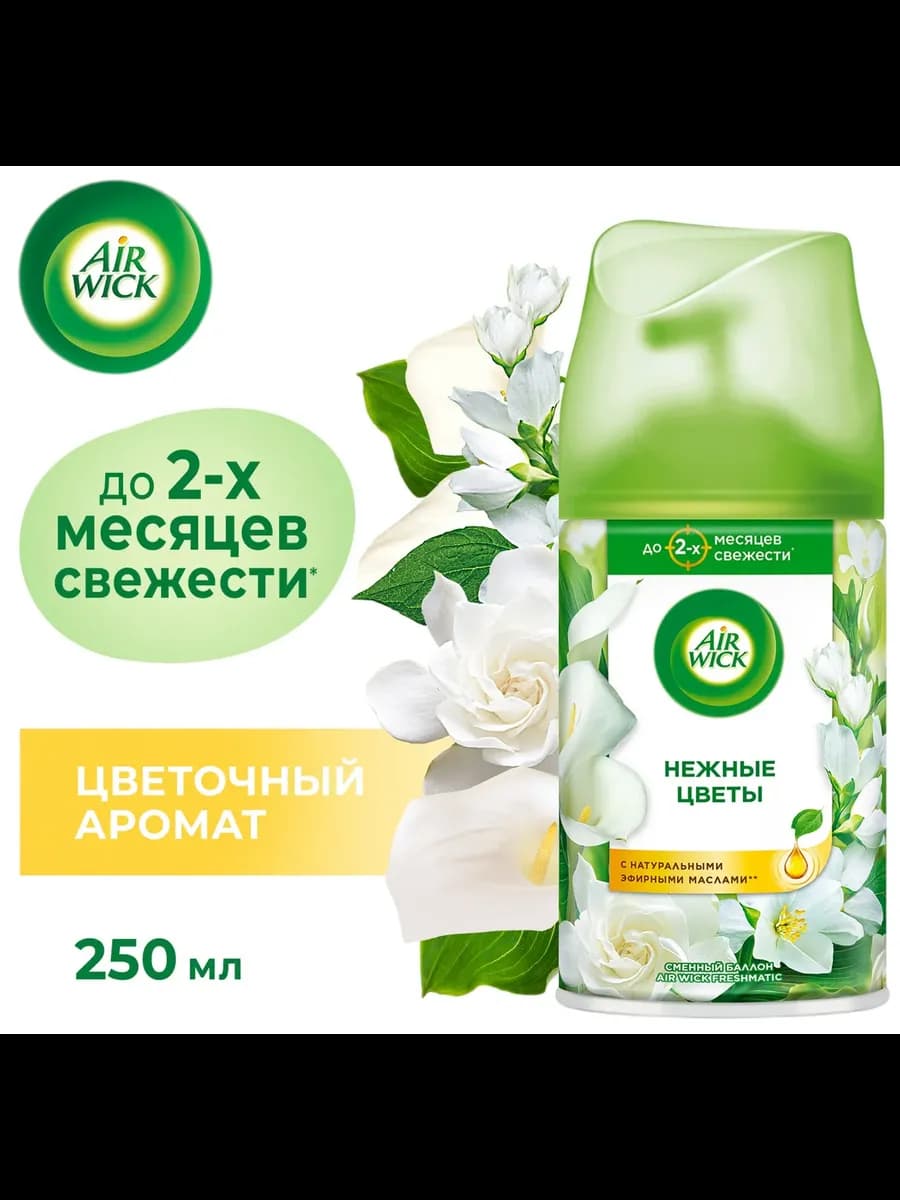 Сменный баллон к освежителю Аирвик Нежные цветы, 250 мл