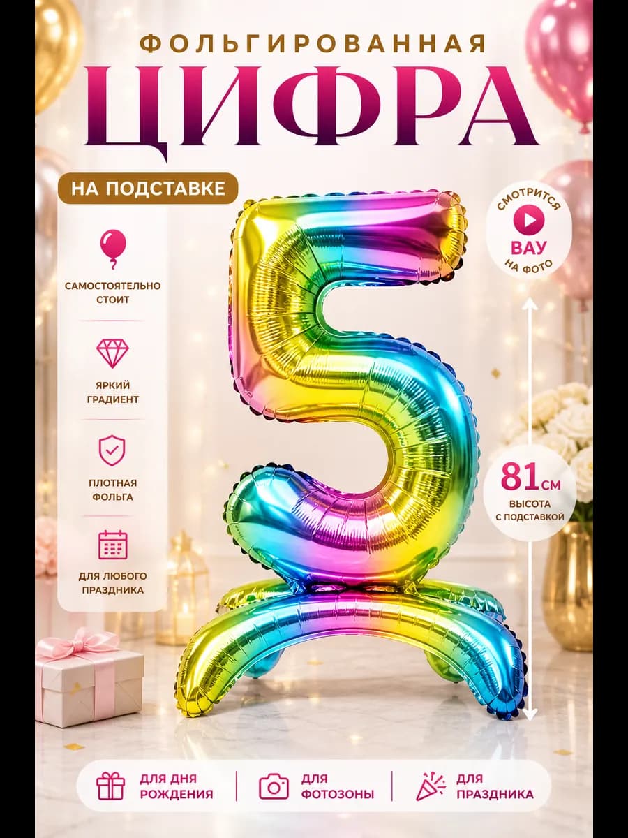 Воздушный шар цифра для дня рождения и фотозоны