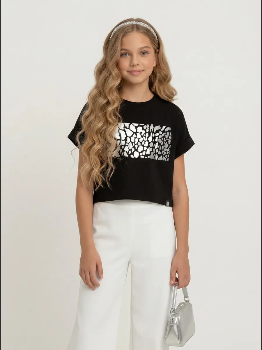 Футболка детская оверсайз укороченная с принтом