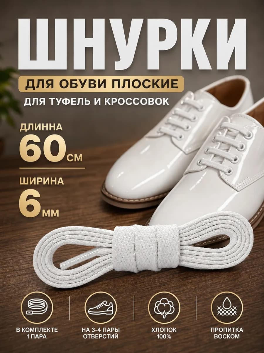 Шнурки плоские вощеные с пропиткой 60 см
