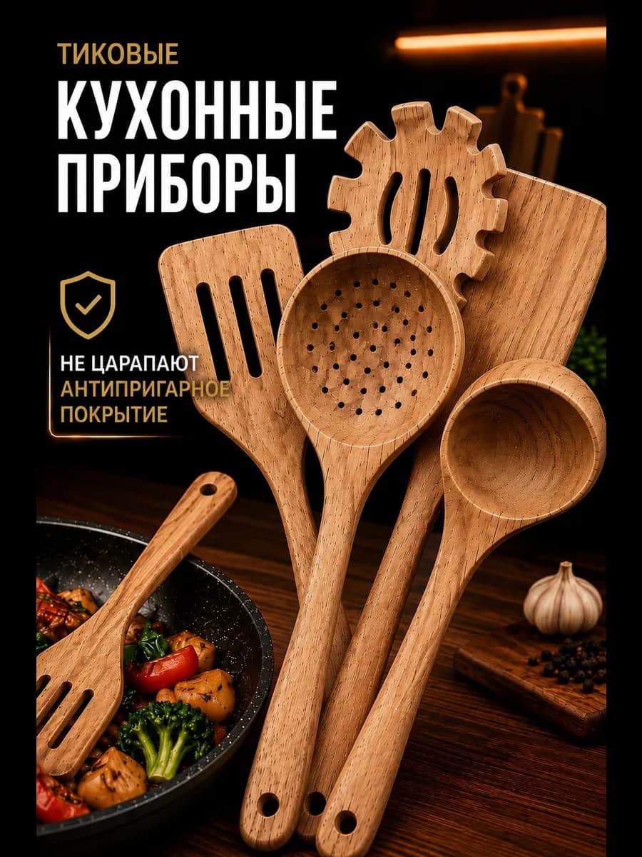 Набор кухонных принадлежностей деревянный