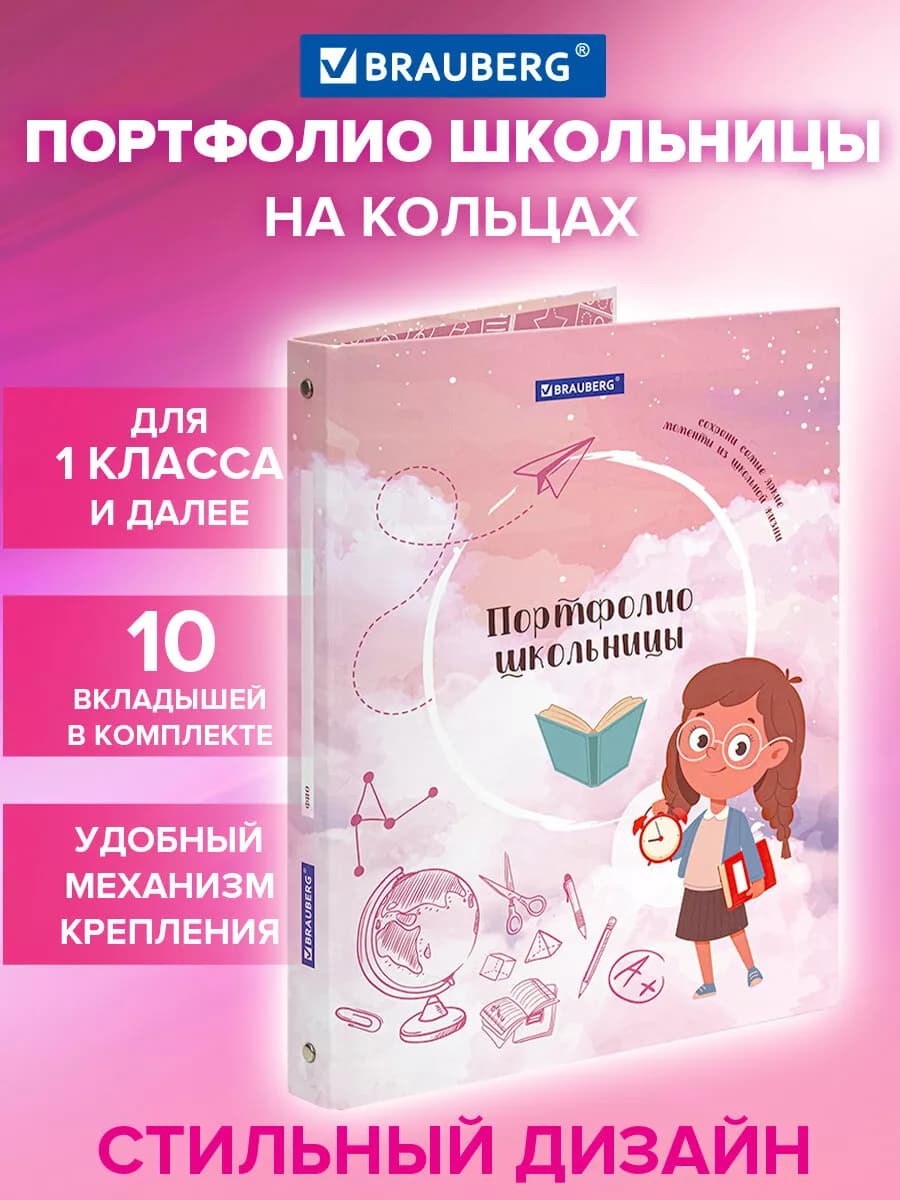 Портфолио школьника папка А4 на кольцах для школы 20 файлов