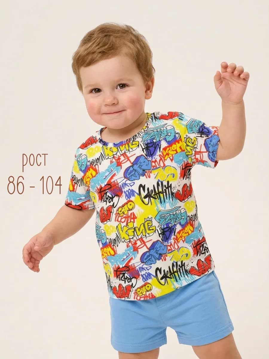 Яркая хлопковая футболка для мальчика в садик - фото 1
