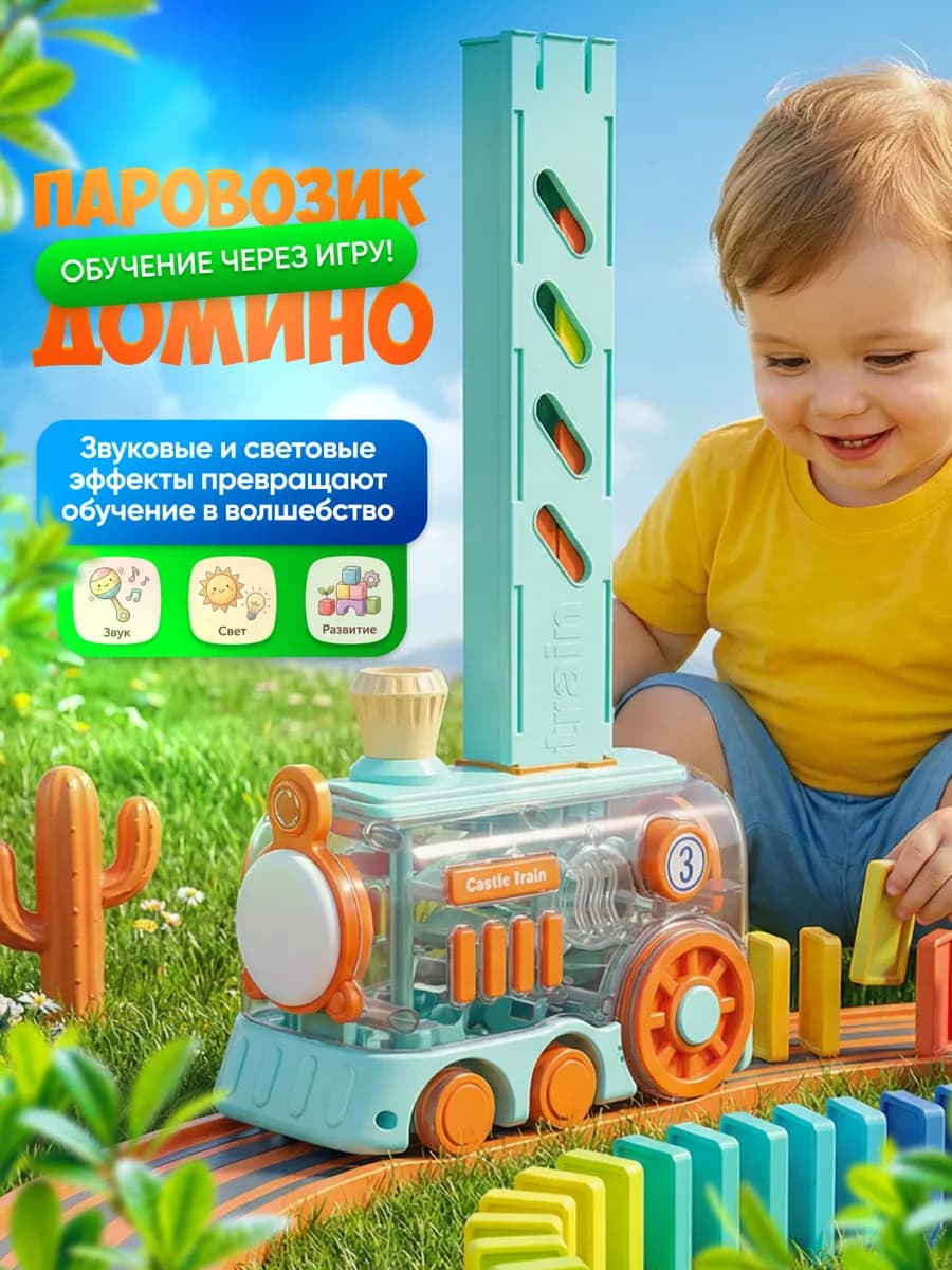 Игрушка интерактивная паровозик домино музыкальный