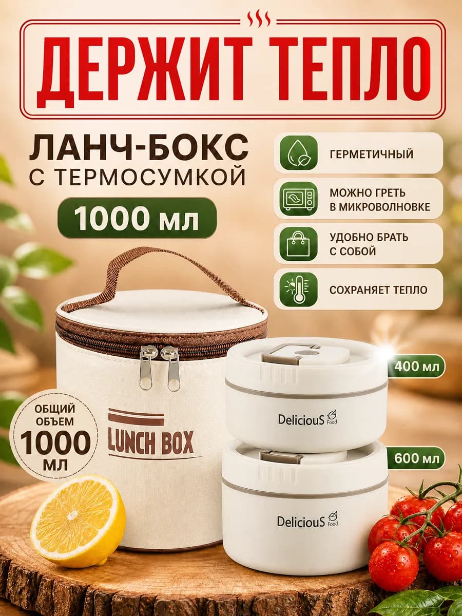 Ланч бокс для супа герметичный с термосумкой 1 л