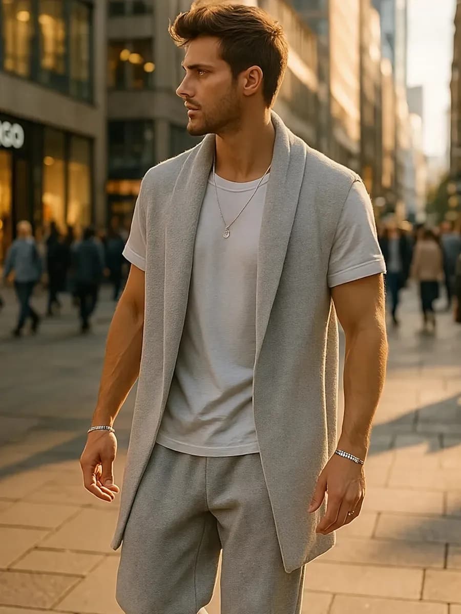 Жилетка кардиган без рукавов удлиненная трикотаж