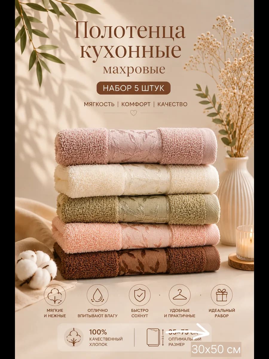 Полотенца кухонные набор 5 штук махровые